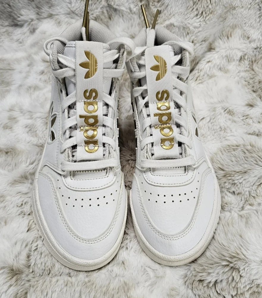 Adidas Drop Step XL High Top White/Gold Sneakers‎ Boy's 3.5  (FW2040)